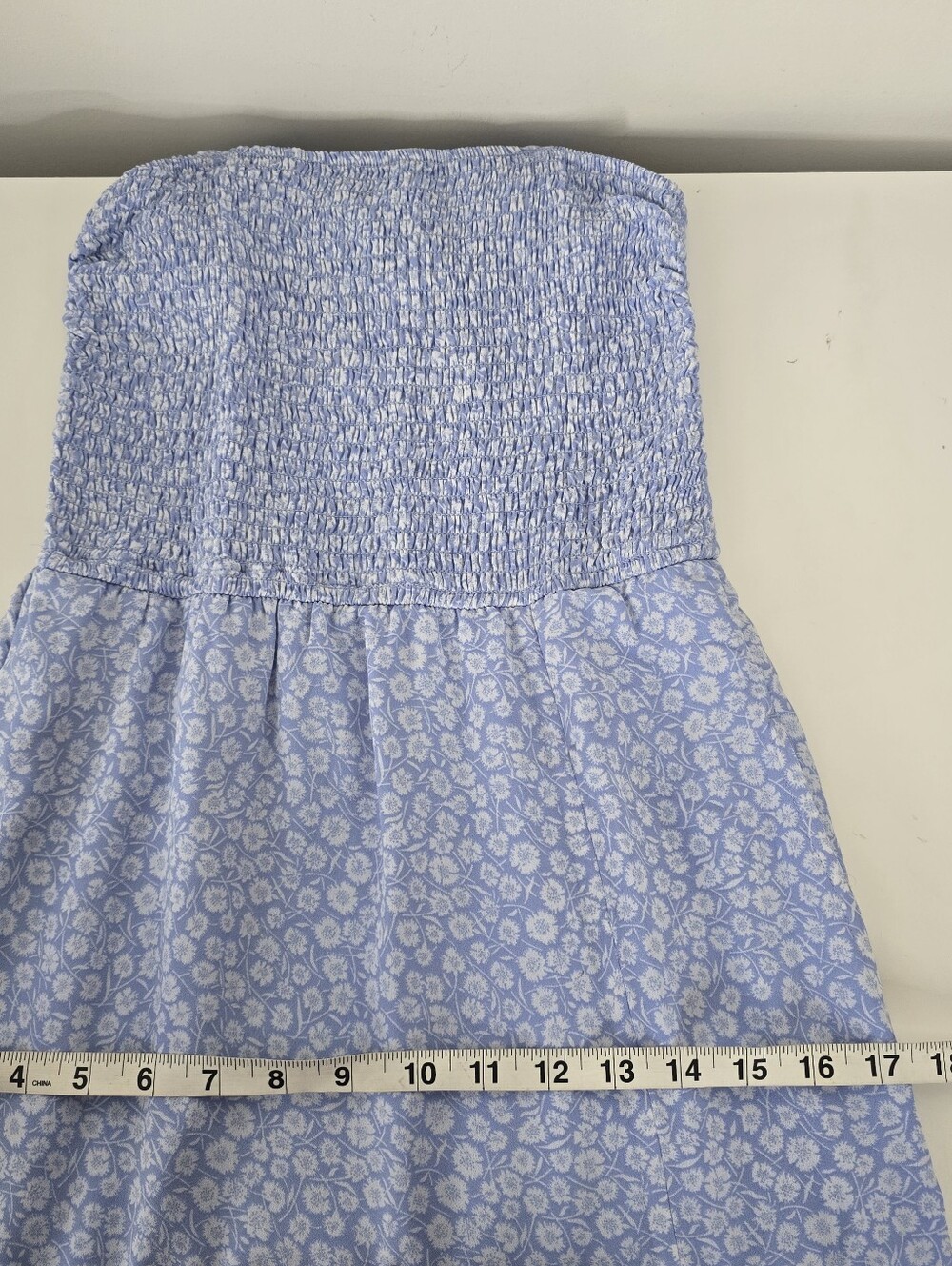 Abercrombie & Fitch Blue Floral Smocked Midi Dress S Side Slit Ruffles Pockets - Picture 11 of 16